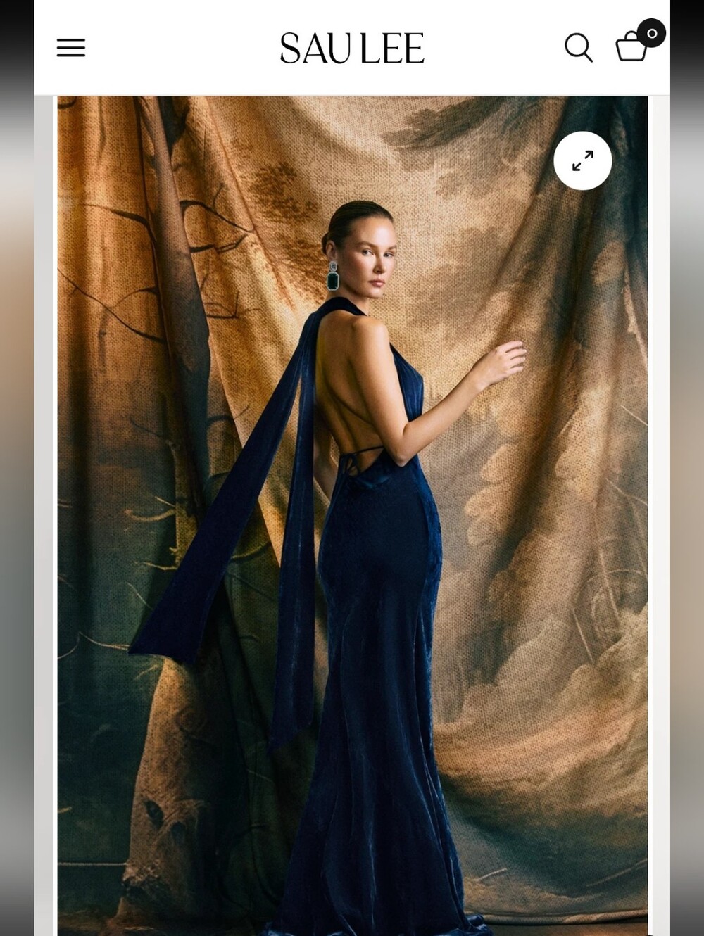 SAU LEE PEARL VELVET GOWN IN MIDNIGHT BLUE /SIZE:12